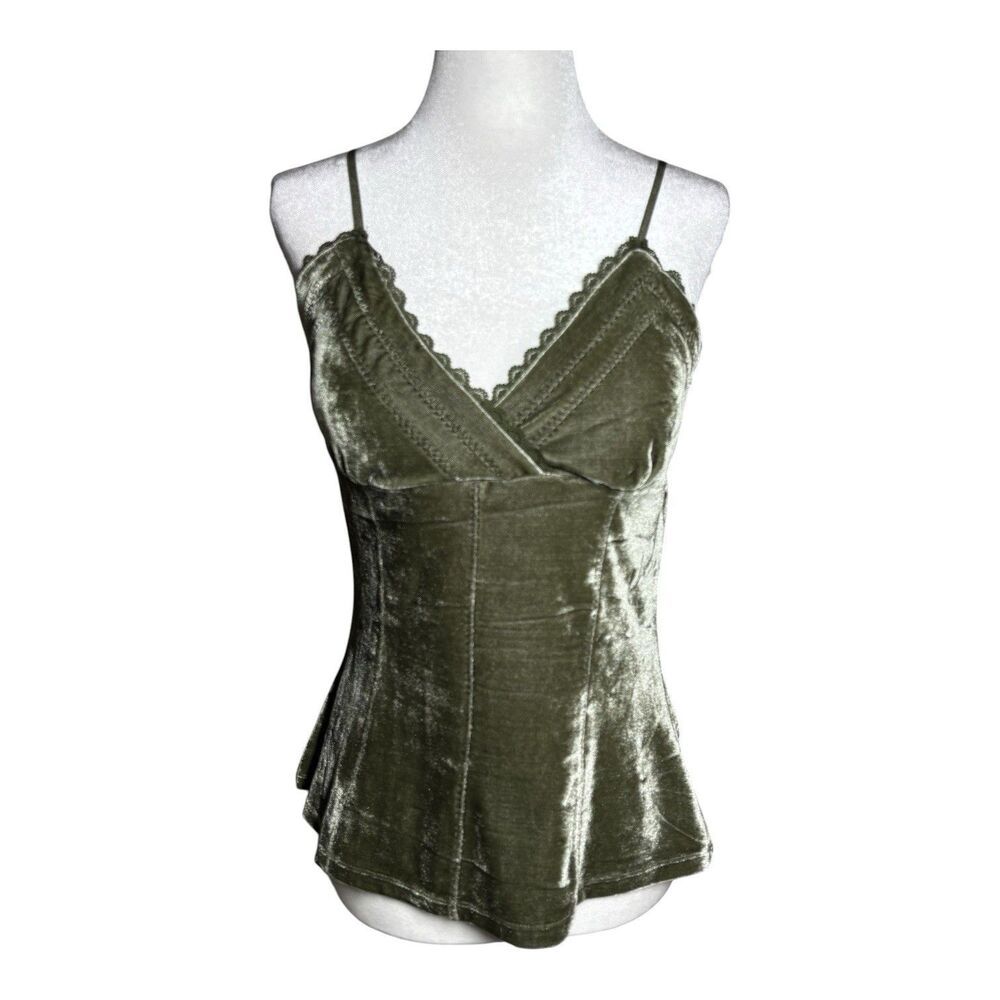 Y2K NoBo Olive Green Velvet Corset Cami Top M Whimsigoth Fairy Grunge Witchy